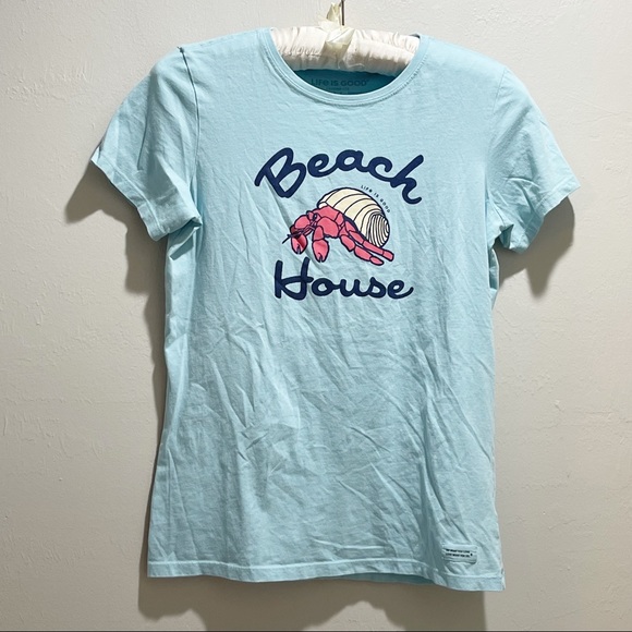 LIFE IS GOOD Women’s CRUSHER-LITE TEE. Beach House Hermit Crab Graphic. Size M